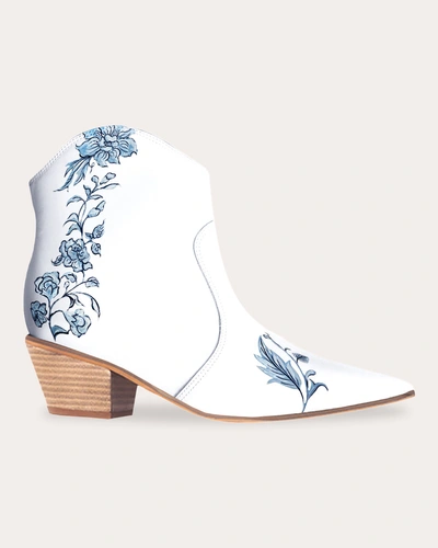 Alepel Women's White Eden Garden Cowboy Boot Leather