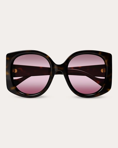 Gucci Women's Shiny Havana & Burgundy Butterfly Sunglasses In Shiny Classic Havana/burgundy