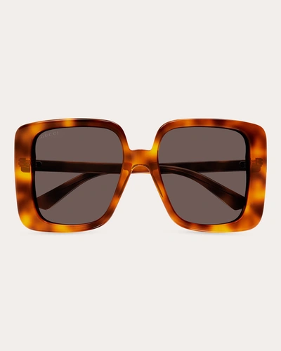 Gucci Women's Shiny Blonde Havana Butterfly Sunglasses In Brown
