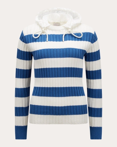 Moncler Striped Cotton Crew Neck Hoodie In Blue