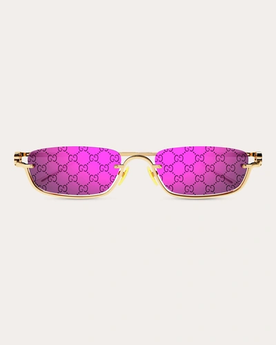 Gucci Women's Goldtone & Violet Logo Slim Rectangular Sunglasses In Gold/violet