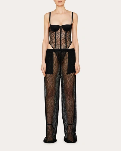 Laquan Smith Women's Sheer Lace Lounge Pants In Black