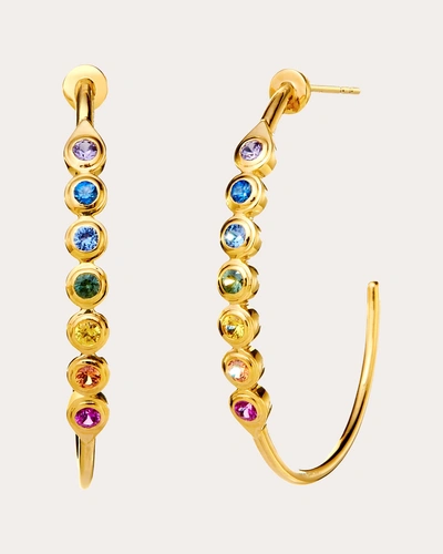 Syna Jewels Women's Chakra Rainbow Sapphire Hoop Earrings In Gold