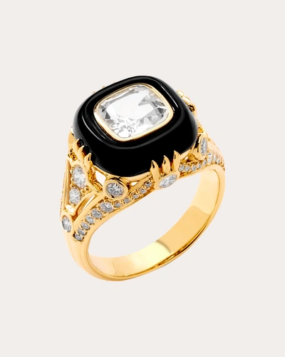 Syna Jewels Women's Mogul Black Onyx Diamond Ring In Gold