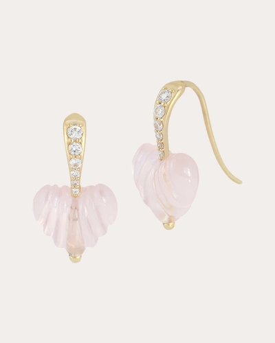 Renna Women's Rose Quartz Heart Dew Drop Earrings In Gold