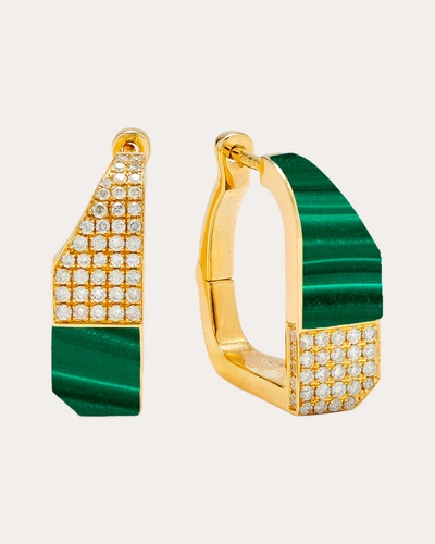 Yvonne Léon Women's Malachite & Diamond Damier Hoop Earrings In Green