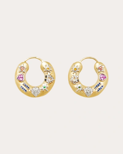 Yvonne Léon Women's Gemstone & Diamond Symbol Hoop Earrings In Gold