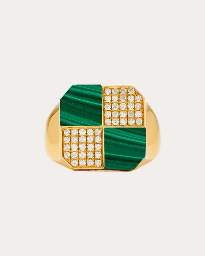 Yvonne Léon Women's Malachite & Diamond Small Damier Ring In Green