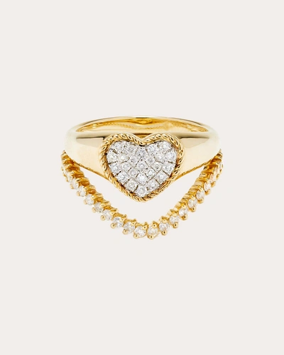 Yvonne Léon Women's Diamond Heart Mini Signet & Wave Ring Set In Gold