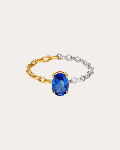Yvonne Léon Women's Blue Sapphire Two-tone Chain Solitaire Ring