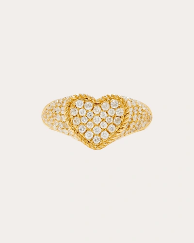 Yvonne Léon 9k Yellow Gold Grey Diamond Pave Heart Signet Ring, 0.52 Ct. T. W.
