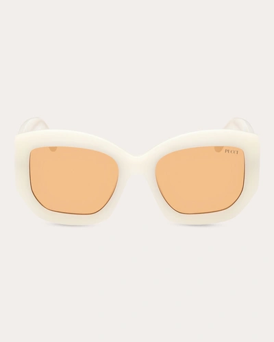 Emilio Pucci Women's White & Amber Brown Geometric Sunglasses In White/amber