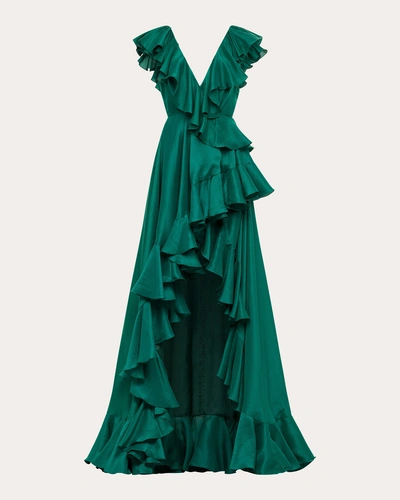 Azeeza Women's Ollie Ruffled Wrap-effect Silk Gown In Green
