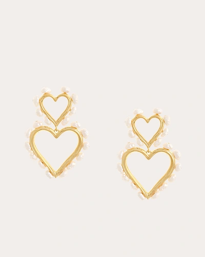 Joanna Laura Constantine Women's Mini Double Heart Pearl Drop Earrings In Gold