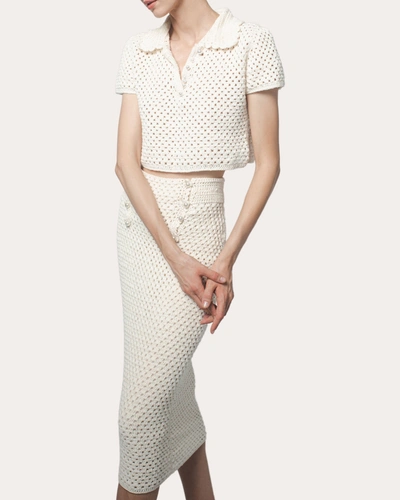Santicler Women's Margot Hand Crochet Cropped Polo Top In White