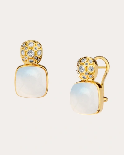 Syna Jewels Women's Moon Quartz & Diamond Mogul Sugarloaf Clip-on Earrings In Gold