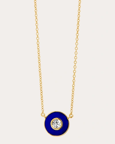Syna Jewels Women's Diamond Cosmic Blue Enamel Disc Pendant Necklace