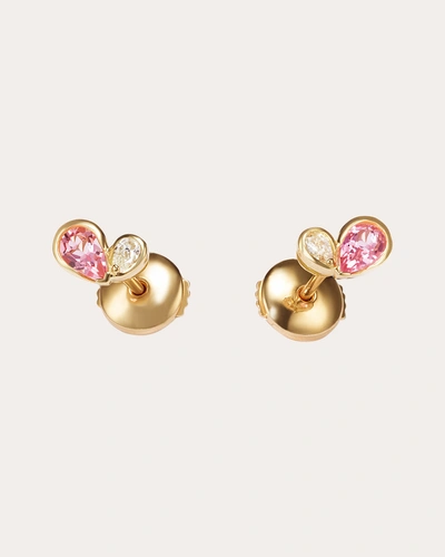 Milamore Women's Diamond & Pink Tourmaline Duo Heart Stud Earrings