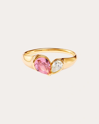 Milamore Women's Diamond & Pink Tourmaline Duo Heart Cocktail Ring