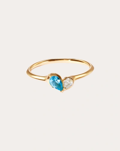 Milamore Women's Diamond & Blue Topaz Mini Duo Heart Ring 18k Gold