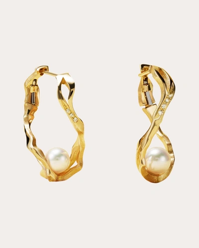 Milamore Women's Pearl & Diamond Kintsugi Small Infinity Hoop Earrings In Gold
