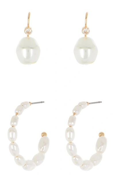 Melrose And Market Imitation Pearl 2-pack Assorted Earrings In White- Gold