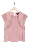 Forgotten Grace Lace Cap Sleeve Mixed Media Top In Mauve