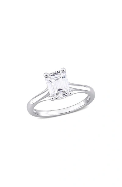 Delmar 10k White Gold Emerald Cut Created Moissanite Ring