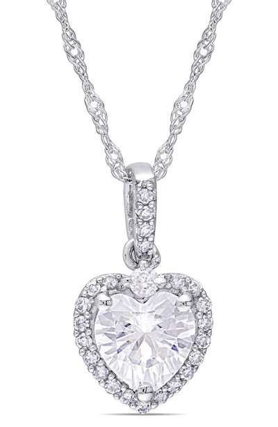 Delmar 10k White Gold Created Moissanite Pendant Necklace