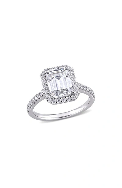 Delmar 10k White Gold Emerald Cut Created Moissanite Engagement Ring