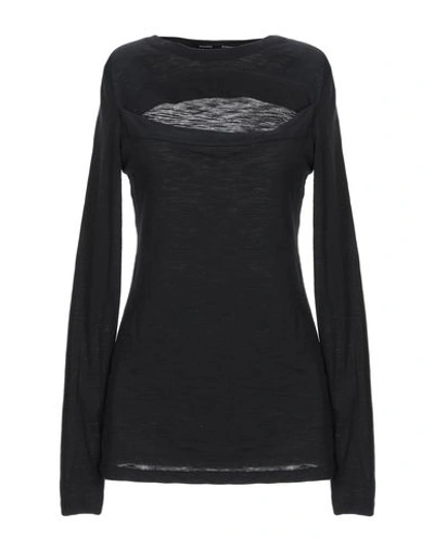 Proenza Schouler Slit-front Long-sleeve Crewneck Cotton T-shirt In Black