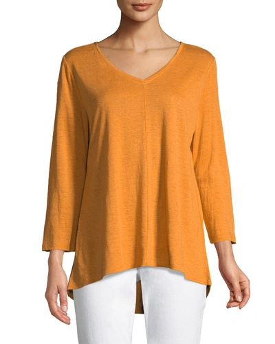 Eileen Fisher Organic Linen Jersey V-neck Top, Plus Size In Cumin