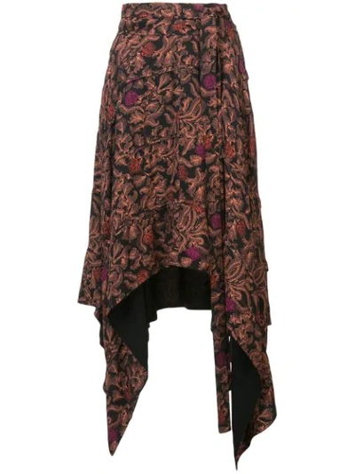 Proenza Schouler Asymmetric Floral-print Crepe De Chine Midi Skirt In Brick