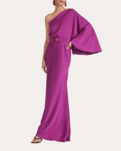 Sachin & Babi Cella One-shoulder Kimono-sleeve Gown In Purple