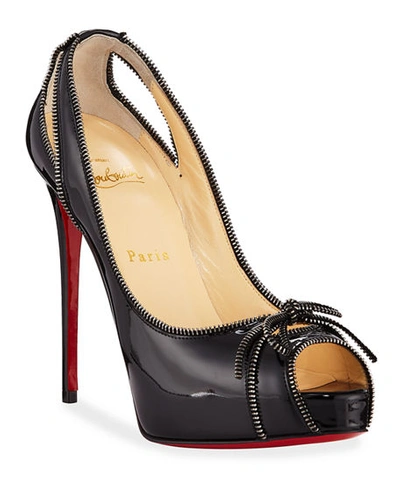 Christian Louboutin Colbina Zipper-trim Patent Red Sole Pump In Black