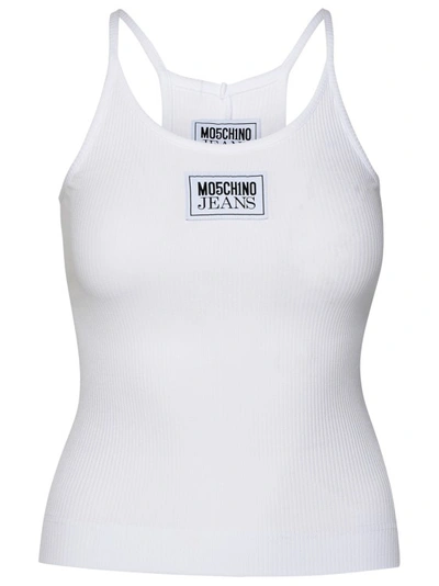 Moschino Jeans Logo Patch Racerback Tank Top In White