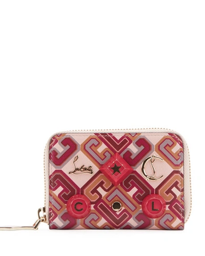 Christian Louboutin Panettone Loubix Spikes Coin Purse In Pink Pattern