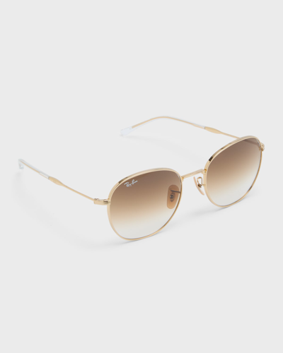 Ray Ban Gradient Metal Round Sunglasses In Gold Flash