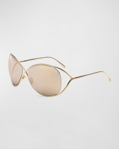 Tom Ford Nicoletta Twisted Titanium Butterfly Sunglasses In Rose Gold Brown Mirror