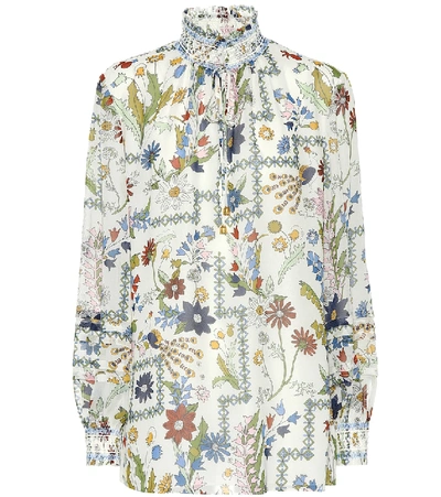 Tory Burch Haley Floral Silk Blouse In Ivory