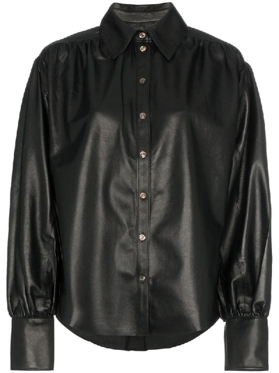 Skiim Button Down Leather Shirt - Black