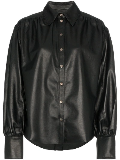 Skiim Button Down Leather Shirt - Black In Black