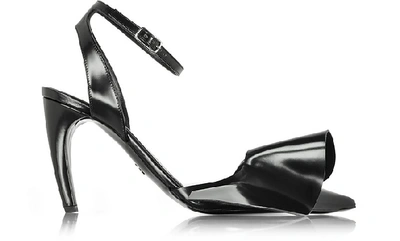 Proenza Schouler Notturno Black Leather & Suede Ruffled Wave Sandals
