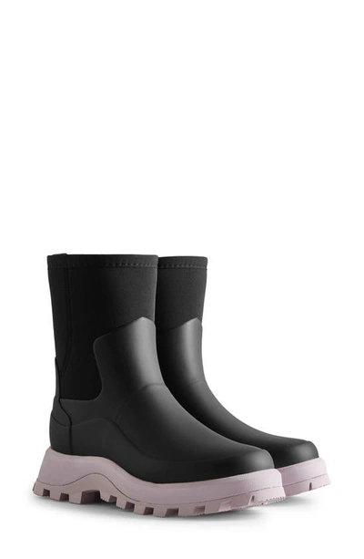 Hunter City Explorer Waterproof Short Rain Boot In Black/ Tempered Mauve