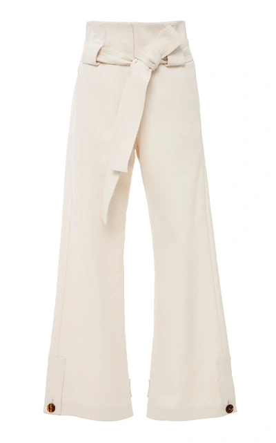 Rosetta Getty Cropped Belted Crepe Wide-leg Pants In White