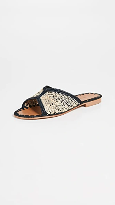 Carrie Forbes Salon Miste Woven Raffia Slide Sandals In Noir & Natural