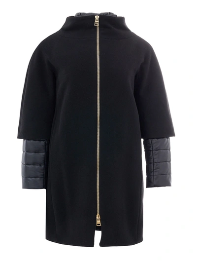 Herno Wool And Ultralight Nylon Black Coat