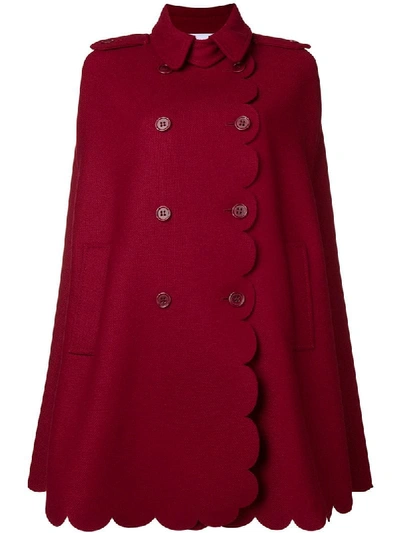 Red Valentino Armure Scallop Detail Cape In Red