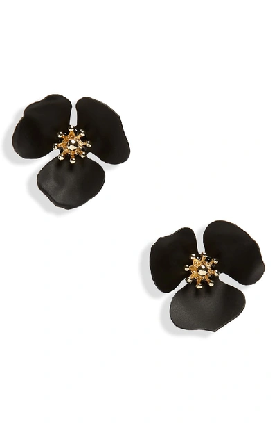 Shashi Lily Flower Stud Earrings In Black