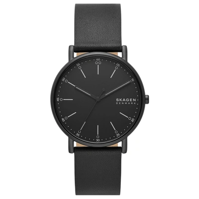 Skagen Men's Signatur Three Hand Black Leather Watch 40mm